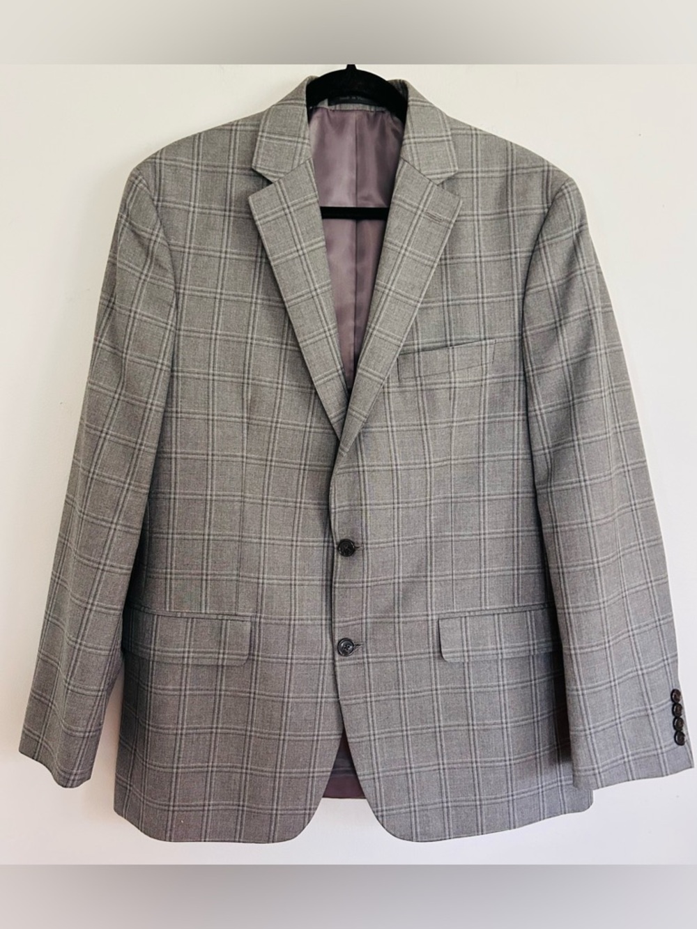 CHAPS by Ralph Lauren Gray Windowpane Plaid Sport Coat Blazer 42L Preppy Classic